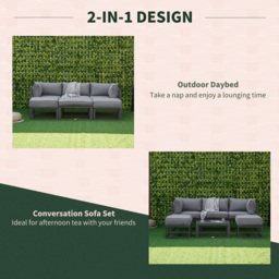 Outsunny 6 Piece Outdoor Couch, Sectional Sofa Set with Aluminum Patio Conversation Furniture, Coffee Table, Footstool & Cushions - Aosom UK - thumbnail 4