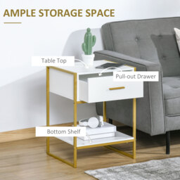 HOMCOM Bedside Tables, Set of 2, Modern Nightstands with Drawer & Shelf, Bedroom Furniture, White - Aosom UK - thumbnail 5