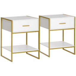 HOMCOM Bedside Tables, Set of 2, Modern Nightstands with Drawer & Shelf, Bedroom Furniture, White - Aosom UK