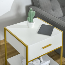 HOMCOM Bedside Tables, Set of 2, Modern Nightstands with Drawer & Shelf, Bedroom Furniture, White - Aosom UK - thumbnail 9
