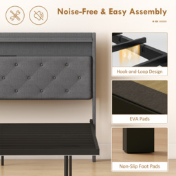 HOMCOM Floating Bed Frame, Upholstered 4ft6 Double Size Bed, Platform Bed with RGB LED Lights and Charging Station, Grey - thumbnail 8