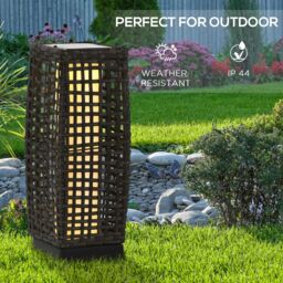 Outsunny Waterproof Outdoor Rattan Solar Lantern, Brushed PE Wicker Patio Garden Lantern w/ Auto On/Off Solar Powered LED Lights - Aosom UK - thumbnail 7
