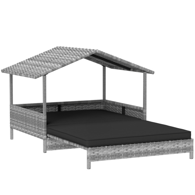PawHut Extendable Elevated Dog Bed, Rattan Dog House, with Water-Resistant Roof, Removable Cushion, Charcoal Grey - image 1