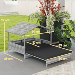 PawHut Extendable Elevated Dog Bed, Rattan Dog House, with Water-Resistant Roof, Removable Cushion, Charcoal Grey - thumbnail 3