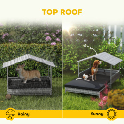 PawHut Extendable Elevated Dog Bed, Rattan Dog House, with Water-Resistant Roof, Removable Cushion, Charcoal Grey - thumbnail 6