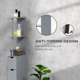 HOMCOM Tall Bathroom Cabinet, Freestanding Bathroom Storage Cabinet with 2-Tier Shelf and Drawers, Narrow Cupboard Storage Unit, Grey - Aosom UK - thumbnail 6