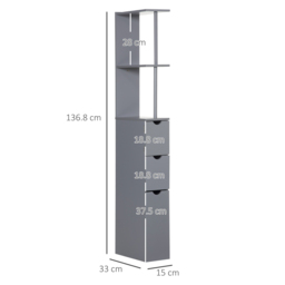 HOMCOM Tall Bathroom Cabinet, Freestanding Bathroom Storage Cabinet with 2-Tier Shelf and Drawers, Narrow Cupboard Storage Unit, Grey - Aosom UK - thumbnail 3