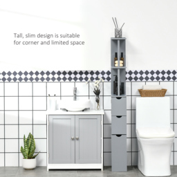 HOMCOM Tall Bathroom Cabinet, Freestanding Bathroom Storage Cabinet with 2-Tier Shelf and Drawers, Narrow Cupboard Storage Unit, Grey - Aosom UK - thumbnail 5