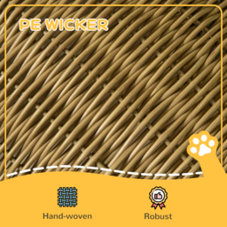 PawHut Elevated Design Wicker Cat House with Washable Cushion, Light Brown - Aosom UK - thumbnail 5