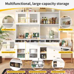 Multi-Purpose Storage Cabinet with Glass Door, Wine Glass Holder, Metal Handles, Multi-Layered Storage Unit, 145L x 39W x 171H cm, White - Aosom UK - thumbnail 4