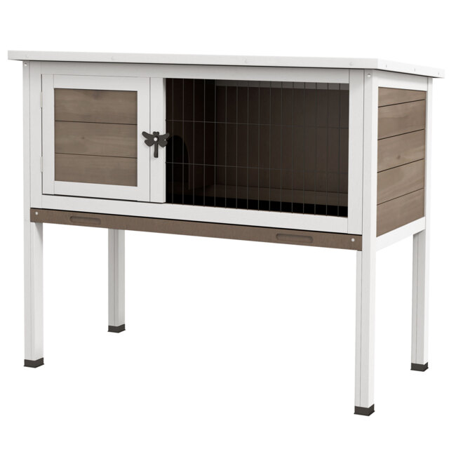 Pawhut Wooden Rabbit Hutch Guinea Pig Hutch Bunny Cage Garden Built in Tray Openable Asphalt Roof Small Animal House 84 x 43 x 70 cm Brown - image 1