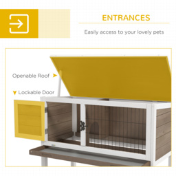 Pawhut Wooden Rabbit Hutch Guinea Pig Hutch Bunny Cage Garden Built in Tray Openable Asphalt Roof Small Animal House 84 x 43 x 70 cm Brown - thumbnail 5