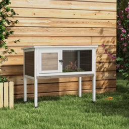 Pawhut Wooden Rabbit Hutch Guinea Pig Hutch Bunny Cage Garden Built in Tray Openable Asphalt Roof Small Animal House 84 x 43 x 70 cm Brown - thumbnail 2