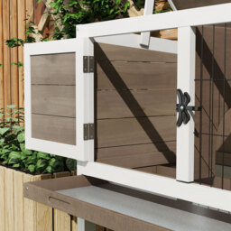 Pawhut Wooden Rabbit Hutch Guinea Pig Hutch Bunny Cage Garden Built in Tray Openable Asphalt Roof Small Animal House 84 x 43 x 70 cm Brown - thumbnail 8