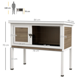 Pawhut Wooden Rabbit Hutch Guinea Pig Hutch Bunny Cage Garden Built in Tray Openable Asphalt Roof Small Animal House 84 x 43 x 70 cm Brown - thumbnail 3