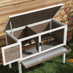 Pawhut Wooden Rabbit Hutch Guinea Pig Hutch Bunny Cage Garden Built in Tray Openable Asphalt Roof Small Animal House 84 x 43 x 70 cm Brown - thumbnail 9