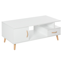 HOMCOM Modern Minimalism Coffee Table with Storage, Sofa Side Table with Shelf & Drawer for Living Room Reception Room, White - thumbnail 1