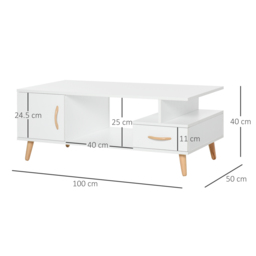 HOMCOM Modern Minimalism Coffee Table with Storage, Sofa Side Table with Shelf & Drawer for Living Room Reception Room, White - thumbnail 3