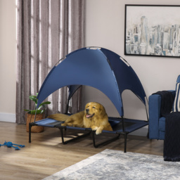PawHut Elevated Pet Retreat: Waterproof Mesh Cot with UV Canopy for XL Dogs, 122 x 92 x 108 cm, Azure Blue - Aosom UK - thumbnail 2