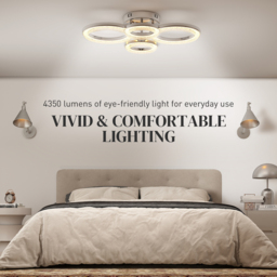 HOMCOM LED Ceiling Light, Modern 4 Rings Ceiling Lamp with Wall Switch Control, 40W 4350lm Flush Mount Ceiling Light with 3500K/4500K/6000K Colour Temperatures for Living Room, Bedroom, Silver Tone - thumbnail 5