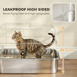PawHut XXL Stainless Steel Cat Litter Tray, Enclosed Cat Litter Box with 90° Flip Cover, Double Doors, Scoop, Easy Clean, Grey - thumbnail 5