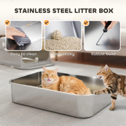 PawHut XXL Stainless Steel Cat Litter Tray, Enclosed Cat Litter Box with 90° Flip Cover, Double Doors, Scoop, Easy Clean, Grey - thumbnail 4