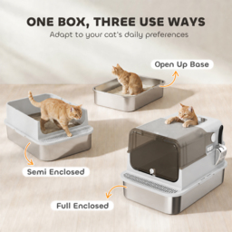 PawHut XXL Stainless Steel Cat Litter Tray, Enclosed Cat Litter Box with 90° Flip Cover, Double Doors, Scoop, Easy Clean, Grey - thumbnail 6