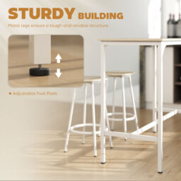 HOMCOM 5 Piece Bar Table Set for 4 with Stools, Metal Frame, Footrest for Kitchen Natural Wood - thumbnail 6