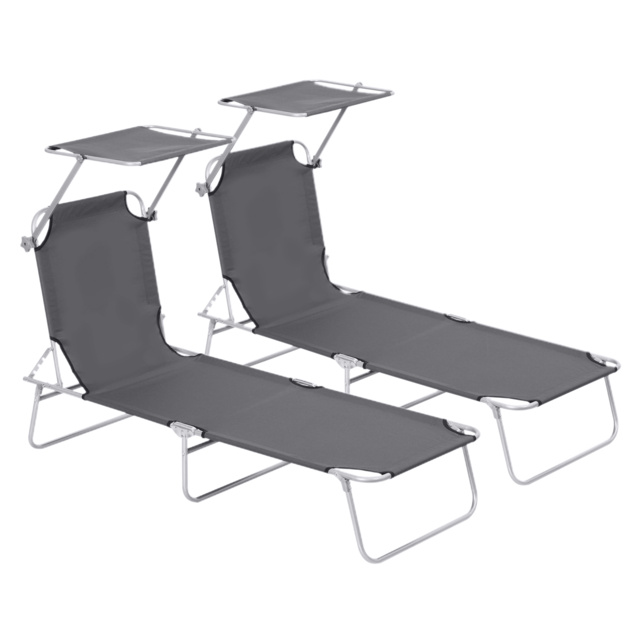 Outsunny Canopy Lounger: Foldable Sun Bed with Adjustable Mesh Backrest & Shade, Patio Recliner, Grey - Aosom UK - image 1
