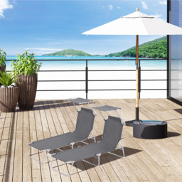 Outsunny Canopy Lounger: Foldable Sun Bed with Adjustable Mesh Backrest & Shade, Patio Recliner, Grey - Aosom UK - thumbnail 2