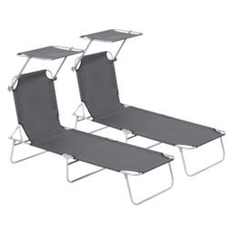 Outsunny Canopy Lounger: Foldable Sun Bed with Adjustable Mesh Backrest & Shade, Patio Recliner, Grey - Aosom UK