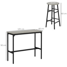HOMCOM 3 Piece Bar Table Set with 2 Stools, Industrial Bar Table and Stool Set, Dining Table and Chair Set for Small Space, Grey - thumbnail 3