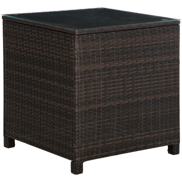 Outsunny Rattan Garden Side Table: Weather-Resistant Frame with Tempered Glass Top, Rustic Brown - Aosom UK - image 1