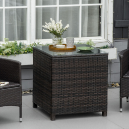 Outsunny Rattan Garden Side Table: Weather-Resistant Frame with Tempered Glass Top, Rustic Brown - Aosom UK - thumbnail 2