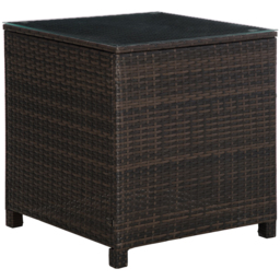 Outsunny Rattan Garden Side Table: Weather-Resistant Frame with Tempered Glass Top, Rustic Brown - Aosom UK - thumbnail 1