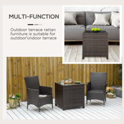 Outsunny Rattan Garden Side Table: Weather-Resistant Frame with Tempered Glass Top, Rustic Brown - Aosom UK - thumbnail 5