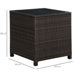Outsunny Rattan Garden Side Table: Weather-Resistant Frame with Tempered Glass Top, Rustic Brown - Aosom UK - thumbnail 3