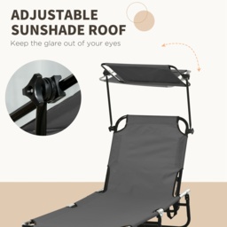 Outsunny 2 Piece Folding Sun Loungers with Canopy, Adjustable Recliner Garden Chairs with Breathable Mesh for Outdoor, Pool, Garden, Dark Grey - thumbnail 5