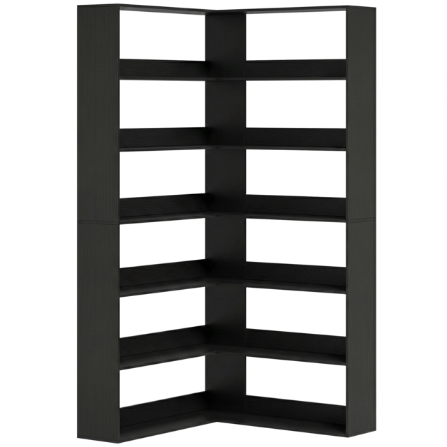 HOMCOM 7 Tiers Bookshelf, L-Shaped Corner Bookcase with Anti-Slip Rear Guard, Black Wood Effect - image 1