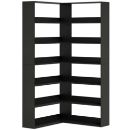 HOMCOM 7 Tiers Bookshelf, L-Shaped Corner Bookcase with Anti-Slip Rear Guard, Black Wood Effect