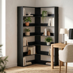 HOMCOM 7 Tiers Bookshelf, L-Shaped Corner Bookcase with Anti-Slip Rear Guard, Black Wood Effect - thumbnail 2