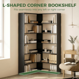 HOMCOM 7 Tiers Bookshelf, L-Shaped Corner Bookcase with Anti-Slip Rear Guard, Black Wood Effect - thumbnail 4