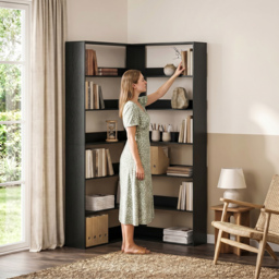 HOMCOM 7 Tiers Bookshelf, L-Shaped Corner Bookcase with Anti-Slip Rear Guard, Black Wood Effect - thumbnail 8