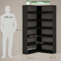 HOMCOM 7 Tiers Bookshelf, L-Shaped Corner Bookcase with Anti-Slip Rear Guard, Black Wood Effect - thumbnail 3