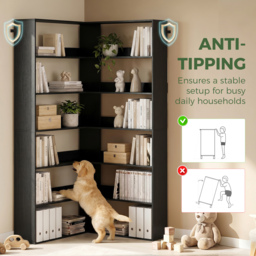 HOMCOM 7 Tiers Bookshelf, L-Shaped Corner Bookcase with Anti-Slip Rear Guard, Black Wood Effect - thumbnail 7