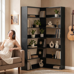 HOMCOM 7 Tiers Bookshelf, L-Shaped Corner Bookcase with Anti-Slip Rear Guard, Black Wood Effect - thumbnail 9