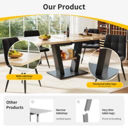 Extendable Dining Table, Marble-Effect MDF Top, V-Shaped Metal Legs, Space-Saving Desk/Table for 6-8, 118x70x75 cm, Black/Natural - Aosom UK - thumbnail 4