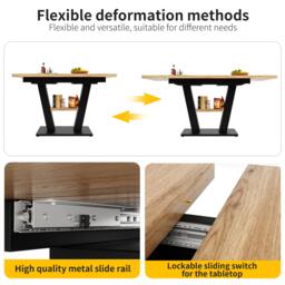 Extendable Dining Table, Marble-Effect MDF Top, V-Shaped Metal Legs, Space-Saving Desk/Table for 6-8, 118x70x75 cm, Black/Natural - Aosom UK - thumbnail 5