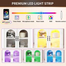 Extendable Kitchen Island with App-Controlled RGB Lighting, Versatile Storage Cabinet with Adjustable Shelf, 126-196L x 59W x 94H cm, White - Aosom UK - thumbnail 7