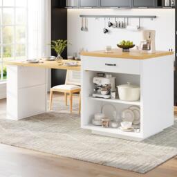 Extendable Kitchen Island with App-Controlled RGB Lighting, Versatile Storage Cabinet with Adjustable Shelf, 126-196L x 59W x 94H cm, White - Aosom UK - thumbnail 9